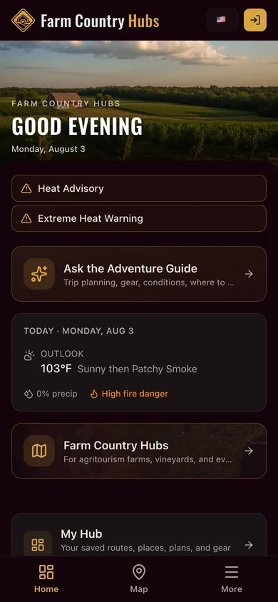 The Farm Country Hubs app dashboard