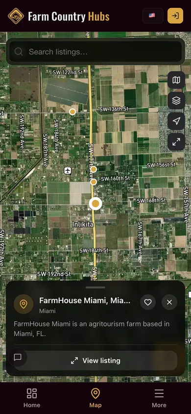 Nearby places mapped in the Farm Country Hubs app