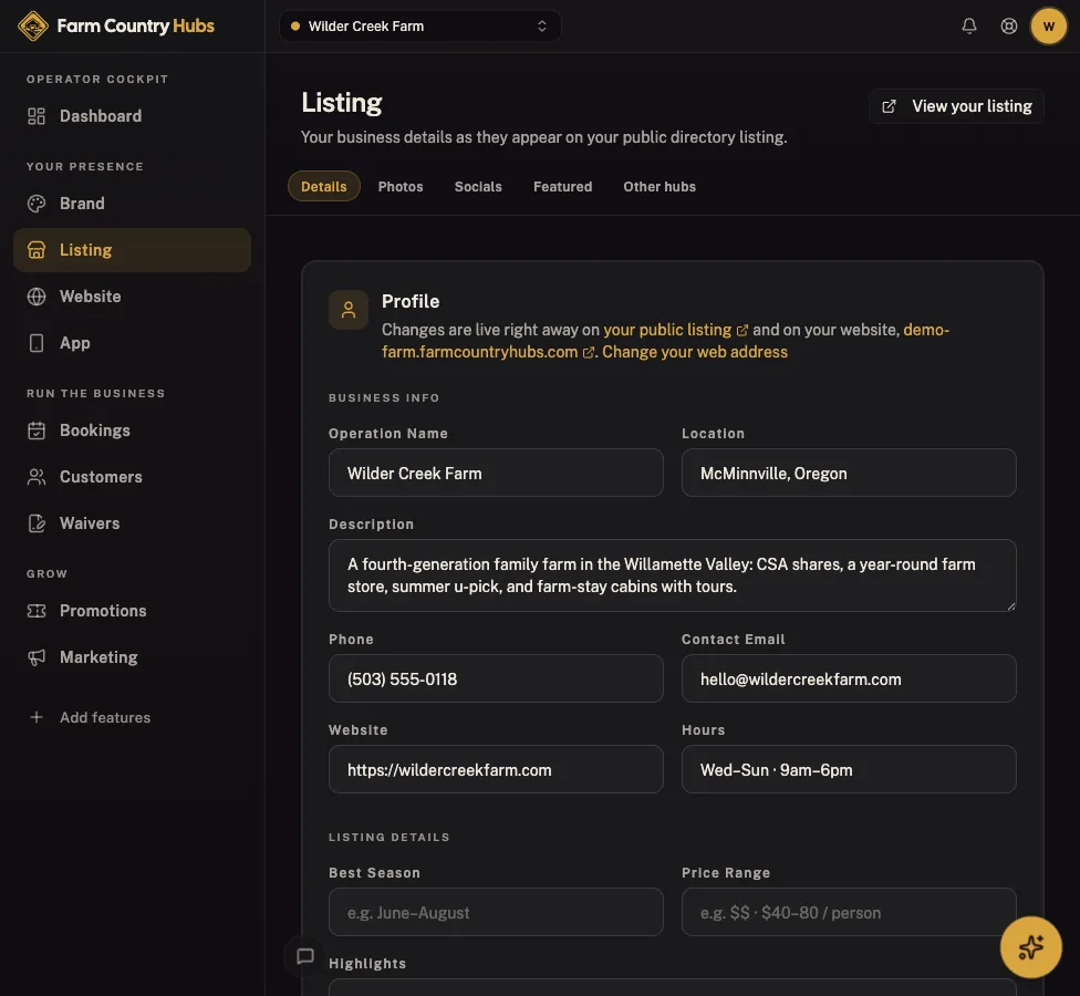 Farm Country Hubs cockpit: Directory listing